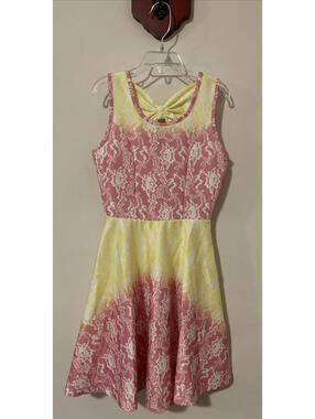Love Squared Girls Size 7 Pink & Yellow Stretchy Sleeveless Formal Dress! A1131